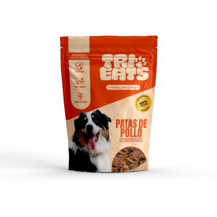 Premio snack natural para perro y gato, patas de pollo deshidratadas marca TriEats