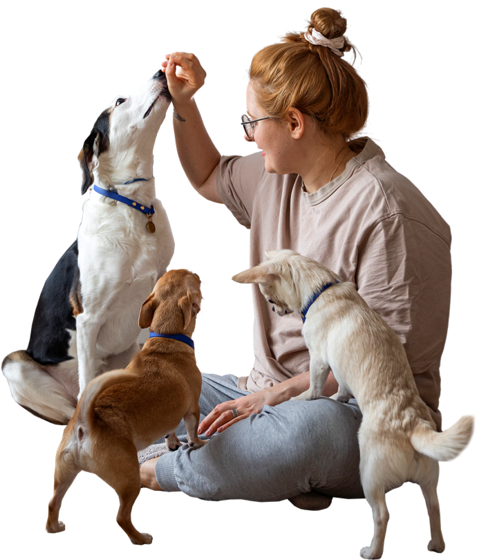 Dueña dándole TriEats a sus perros